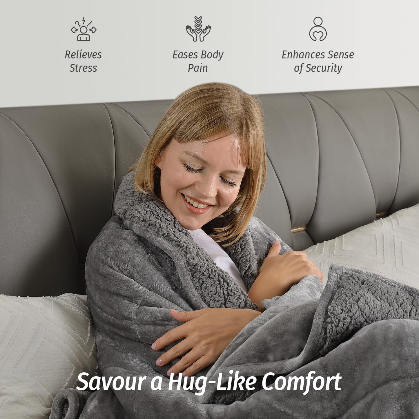 Sherpa Fleece Weighted Blanket with Soft Plush Flannel Top