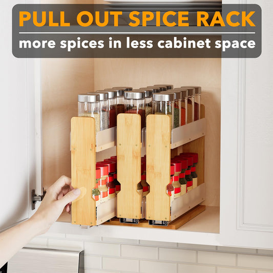 SpaceAid Bamboo Pull Out Spice Rack Organizer