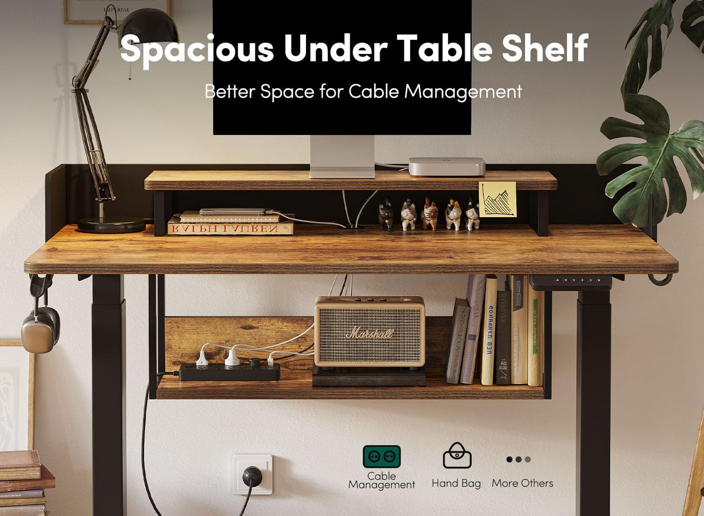 55" Electric Standing Desk with Shelves, 55 x 24 Inch with Monitor Stand and Storage