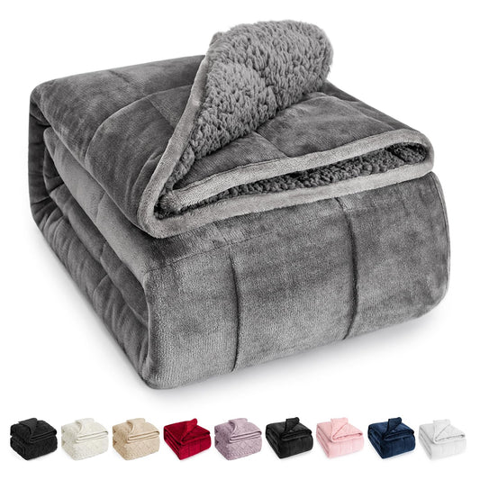 Sherpa Fleece Weighted Blanket with Soft Plush Flannel Top