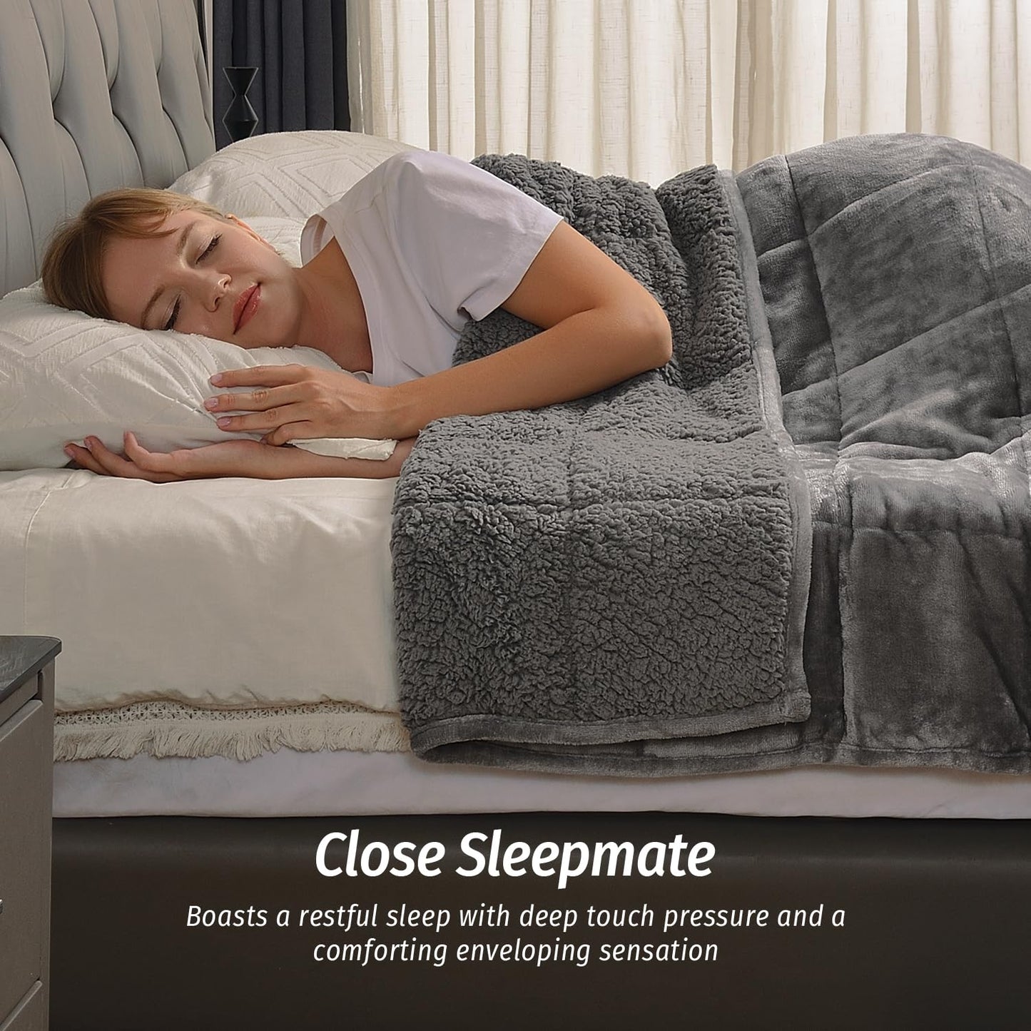 Sherpa Fleece Weighted Blanket with Soft Plush Flannel Top