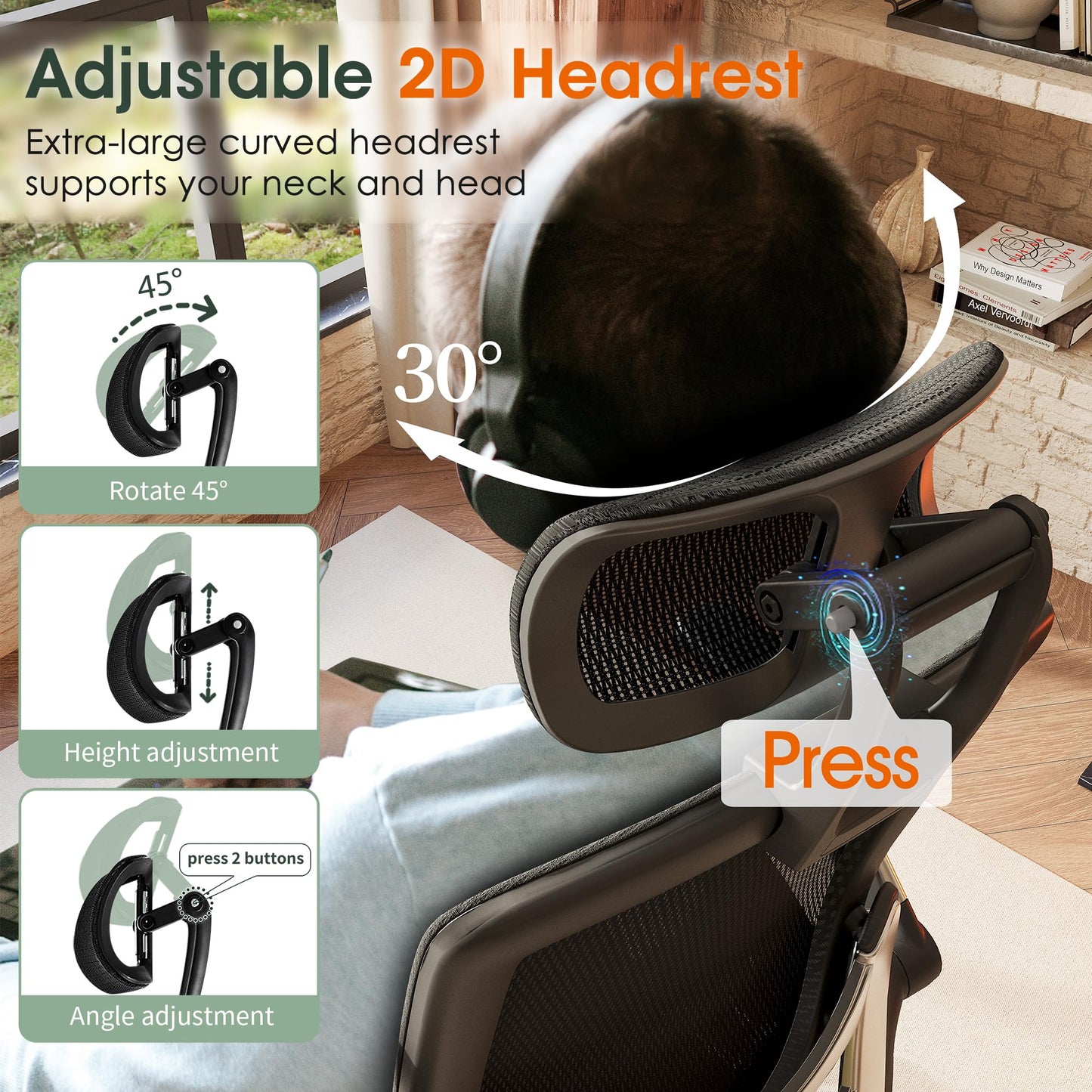 GABRYLLY Ergonomic Mesh Office Chair (High Back, Flip-Up Arms)