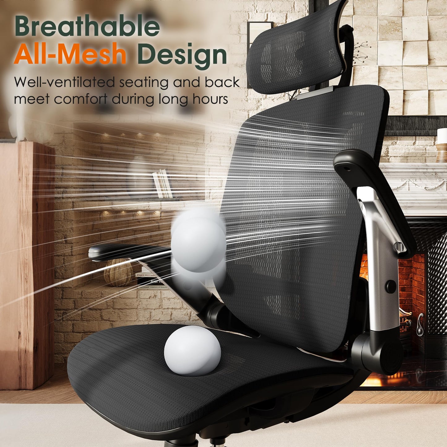 GABRYLLY Ergonomic Mesh Office Chair (High Back, Flip-Up Arms)