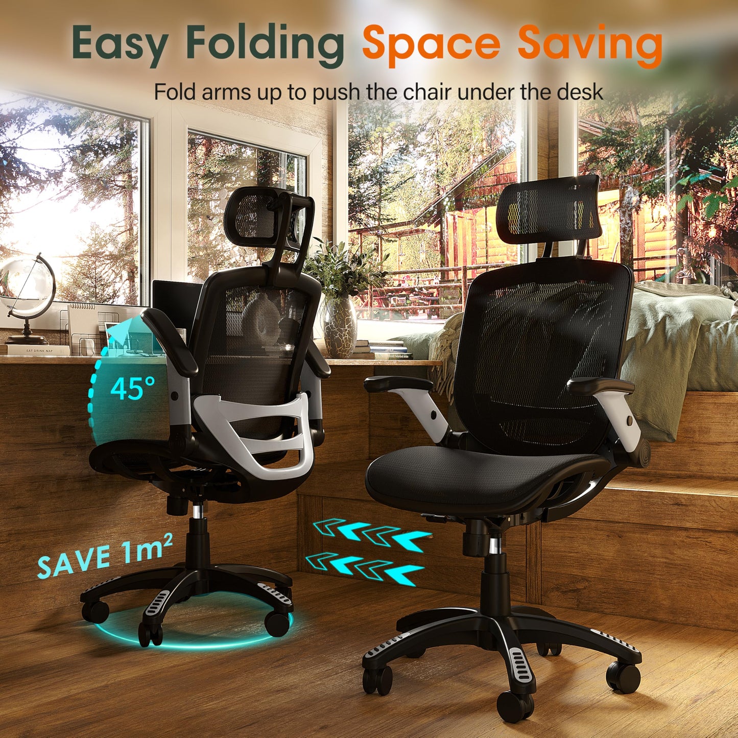 GABRYLLY Ergonomic Mesh Office Chair (High Back, Flip-Up Arms)