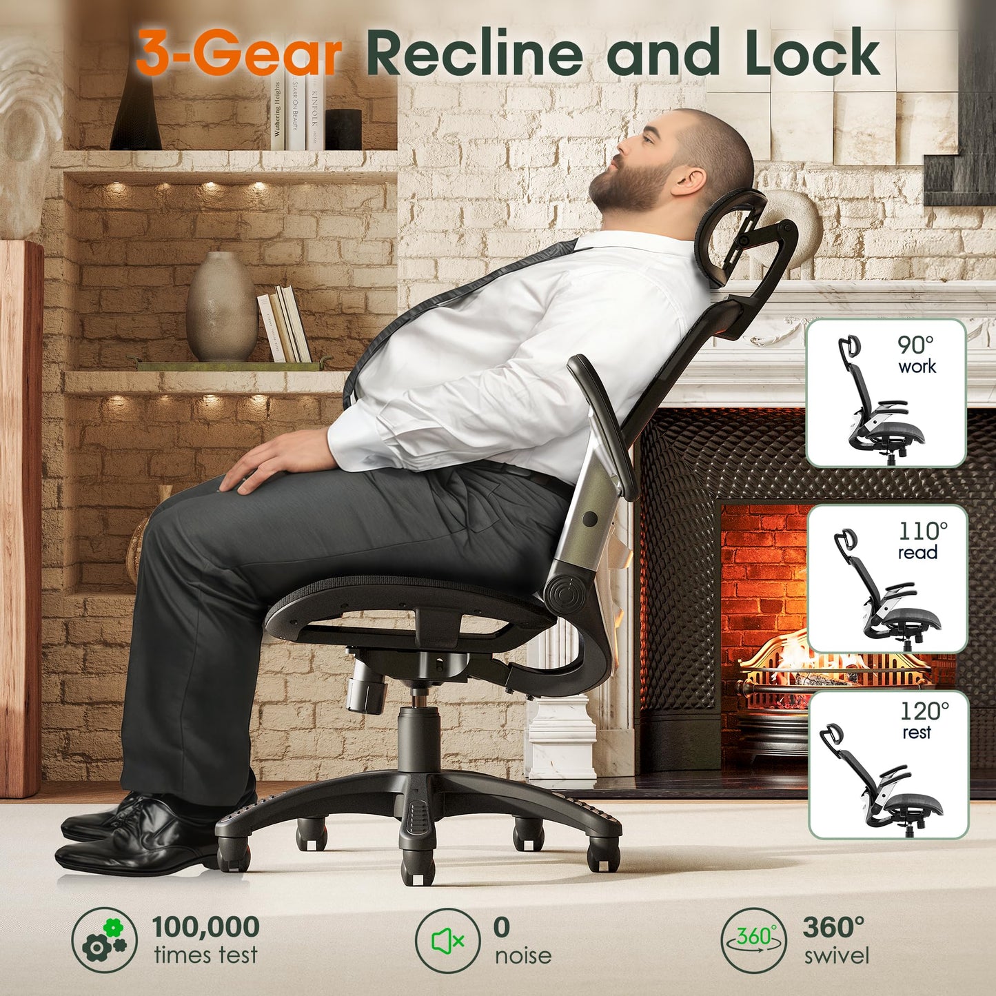 GABRYLLY Ergonomic Mesh Office Chair (High Back, Flip-Up Arms)